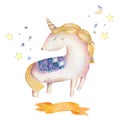 Unicorn watercolor watercolour pink unicorn beautiful animal cute pony little horse clip art drawing magic illustration