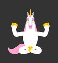 Unicorn yoga. Magic horse yogi isolated. Fairy Beast Relaxation and meditation. Vector illustration