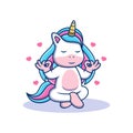 Unicorn with Yoga Pose. Animal Vector Icon Illustration, Isolated on Premium Vector