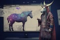 A unicornas a sorcerer, predicting financial crisis, created with Generative AI technology