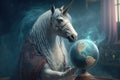 A unicornas a sorcerer, predicting financial crisis, created with Generative AI technology