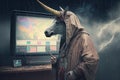 A unicornas a sorcerer, predicting financial crisis, created with Generative AI technology