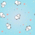 Seamless pattern with cute cartoon sheep and hearts. Vector illustration. Royalty Free Stock Photo