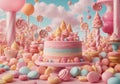 Colourful background of candy land with cakes and lollies Royalty Free Stock Photo