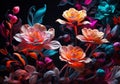 Neon Garden Glow: Vibrant Flowers on the Night Canvas - Flower background