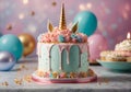 Whimsical Delight: Colorful purple and blue Unicorn Cake