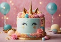 Whimsical Delight: Colorful Unicorn Face Cake