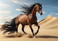 Desert Journey: Beautiful Bay Horse Galloping Across Arid Sands