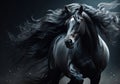 Night Stallion: Beautiful Black Horse with Flowing Mane in Darkness Royalty Free Stock Photo