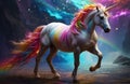 Rainbow paint: White Unicorn in Vibrant Dreamscape