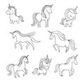 8 Unicorns doodle icons. Vector graphic elements. Horse unicorn, baby horse, pony and horse unicorn stickers Royalty Free Stock Photo