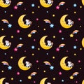 Unicorns and half moon seamless pattern