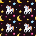 Unicorns and half moon seamless pattern