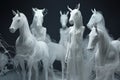 Unicorns in long white dresses , concept of Mythical creatures, created with Generative AI technology