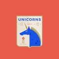 Unicorns Medeival Sports Team Emblem. Abstract Vector Sign, Symbol or Logo Template. Horned Horse in a Shield with Retro
