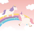 Unicorns playing in rainbow magical fantasy cartoon cute animal