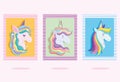 Unicorns with rainbow hair dream fantasy cartoon banners