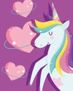 Unicorns with rainbow mane bright hearts love fantasy cartoon