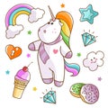 Unicorns and rainbows cute set.