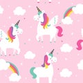 Unicorns with wings, stars and clouds.