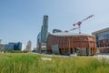 Unicredit Pavilion futurist architecture structure in steel and wood in the new district of Piazza Gae Aulenti in Milan