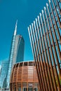 The UniCredit Tower with the IBM Client Center and with the wooden decoration of the Coima Image interior architect office at Gae Royalty Free Stock Photo