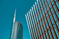 The UniCredit Tower with the IBM Client Center and with the wooden decoration of the Coima Image interior architect office at Gae Royalty Free Stock Photo