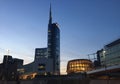 Unicredit Tower and Pavilion Unicredit, Piazza Gae Aulenti, Milan, Italy. 03/29/2017. View of Unicredit Tower