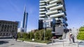 Unicredit tower and Tower Solaria, seen from via Amerigo Vespucci, Milan, Italy