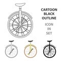 Unicycle for the circus. Bicycle with one wheel for performances.Different Bicycle single icon in cartoon style vector Royalty Free Stock Photo