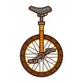 Unicycle icon in vintage style. Monowheel bicycle