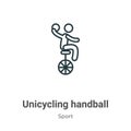 Unicycling handball outline vector icon. Thin line black unicycling handball icon, flat vector simple element illustration from