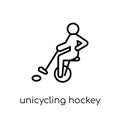 unicycling hockey icon. Trendy modern flat linear vector unicycling hockey icon on white background from thin line sport