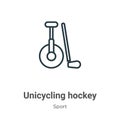 Unicycling hockey outline vector icon. Thin line black unicycling hockey icon, flat vector simple element illustration from