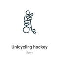 Unicycling hockey outline vector icon. Thin line black unicycling hockey icon, flat vector simple element illustration from