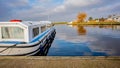 Holiday cruiser moored on the River Yare, Acle, Norfolk Royalty Free Stock Photo