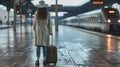 An Unidentifiable Woman in Chic Attire Pauses with Her Luggage on the Platform, Ready for Adventure