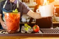 Unidentified bartender preparing cocktail Bloody Mary at the bar Royalty Free Stock Photo