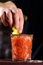 Unidentified bartender preparing cocktail Bloody Mary at the bar Royalty Free Stock Photo