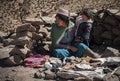 Unidentified bolivian people selling craft items on the road to San Antonio