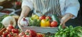 Unidentified chef gathering ripe organic vegetables on a fruitful farm for fresh meal preparation