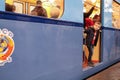 Unidentified child looks vintage subway car