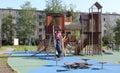 Unidentified children are happy to play the playground in St.Petersburg Russia.