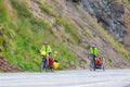 Unidentified cuple of cyclists going to road in Fagaras Mountain, Romania