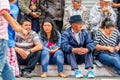 Unidentified Ecuadorian People Waiting To Begin Annual Carnival Royalty Free Stock Photo