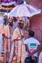 LALIBELA, ETHIOPIA - JAN 29, 2019: Unidentified Ethiopian priest during Timkat festival in Ehtiopia