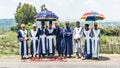 Unidentified Ethiopian tennagers collecting donation for religion on road sideway