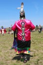 Unidentified female Native American dancer wears traditional Pow Wow dress during the NYC Pow Wow