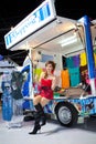 Unidentified female presenter at Dongfeng booth