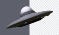 UFO. Unidentified flying object. Futuristic UFO on transparent background. Photo-realistic vector illustration